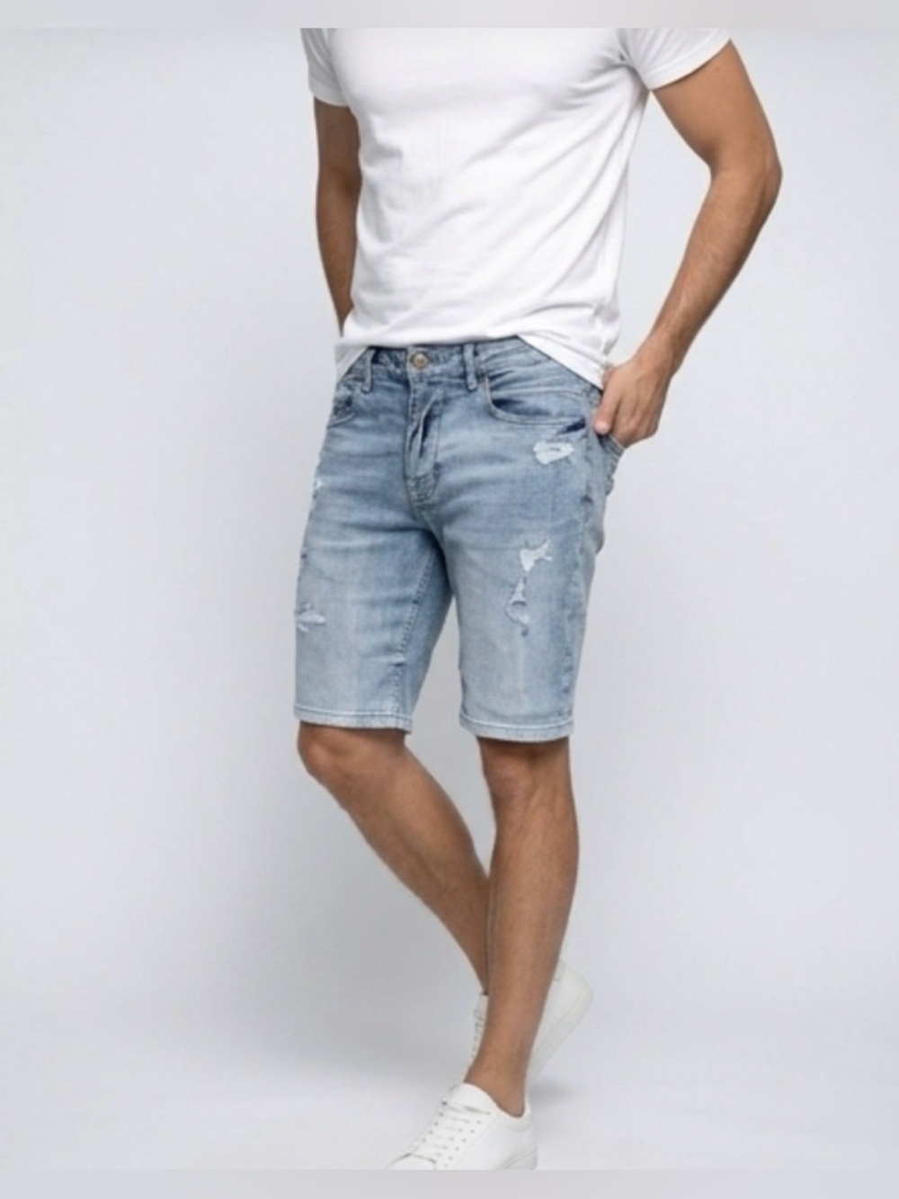 Denim&Co Light Blue Distressed Men’s Jean Shorts